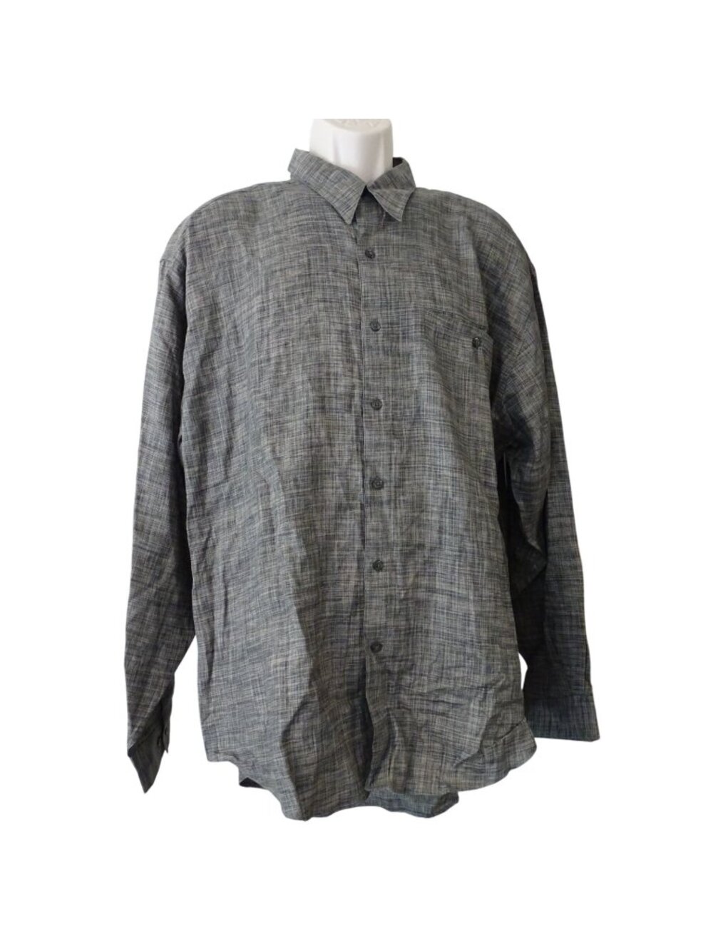 Vintage 90s Axis Tan Green Plaid Button Up Long Sleeve Linen Shirt Men Size XL
